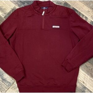 Vineyard Vines Shep Shirt 1/4 Zip Mens Red Cranberry Preppy Logo Sweatshirt M